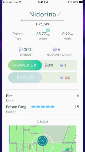 in-game screenshot of Pokemon detail screen