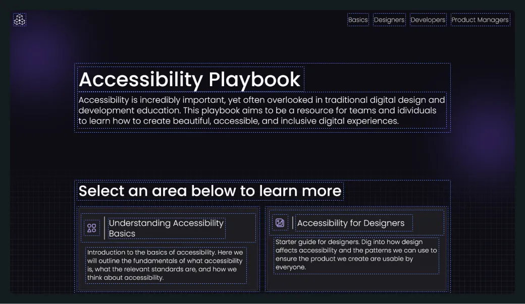 Image of a website with visualized boxes